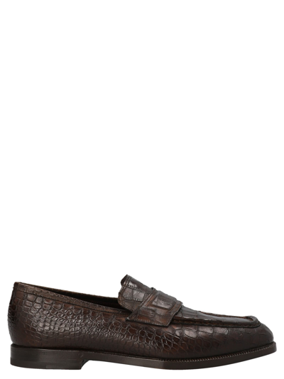 Shop Lidfort Crocodile Print Loafers In Brown
