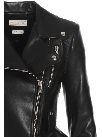 Shop Alexander Mcqueen Lace Leather Jacket In Black