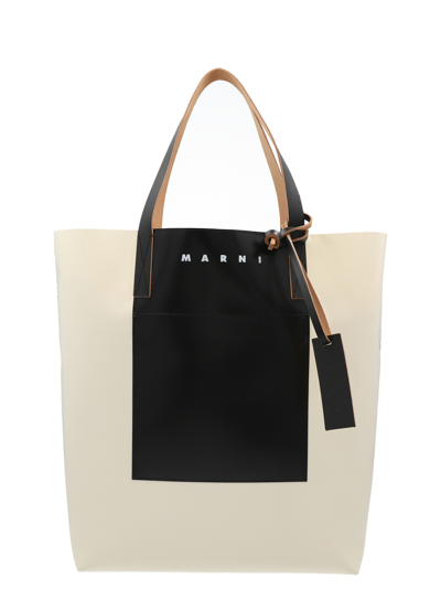 Shop Marni Tribeca Shopping Bag In White/black