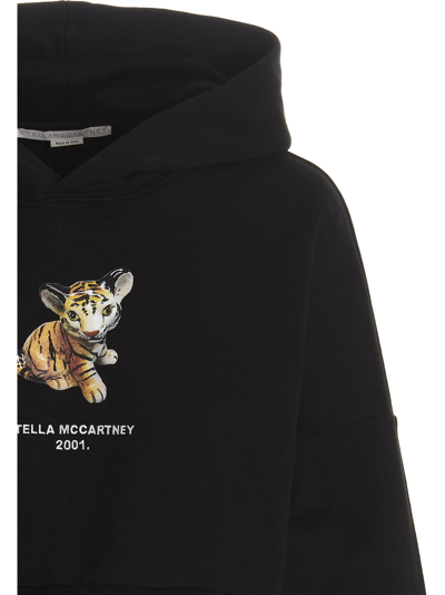 Stella Mccartney Ladies Black Tiger-print Cropped Hoodie In Black