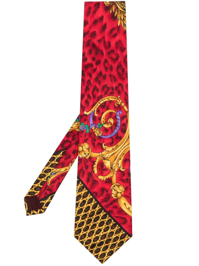 Pre-owned Versace 1990s Barocco-print Silk Tie In Red