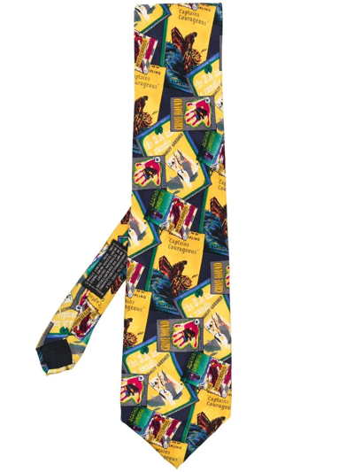 Pre-owned Versace 图案印花真丝领带（1990年代典藏款） In Yellow