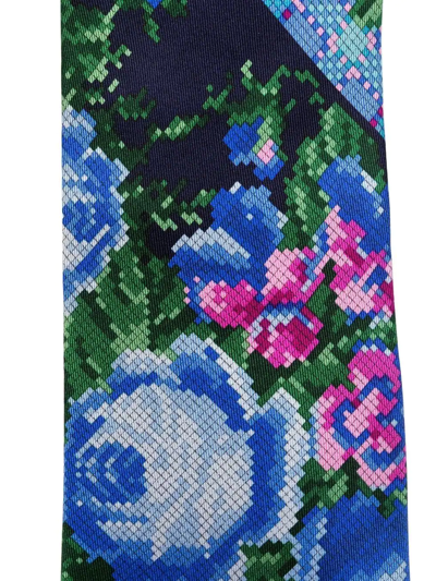 Pre-owned Versace 花卉十字缝线效果真丝领带（1990年代典藏款） In Blue