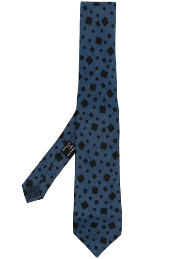 Pre-owned Versace 1970s Square-print Linen Tie In Blue