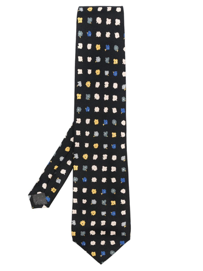 Pre-owned Versace 2000s Floral-print Silk Tie In Black