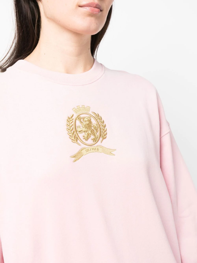 Tommy Hilfiger Crest-logo Embroidered Sweatshirt In Pink | ModeSens