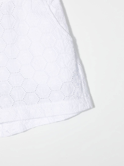 Philipp Plein Junior Monogram-detail Elasticated Shorts In White