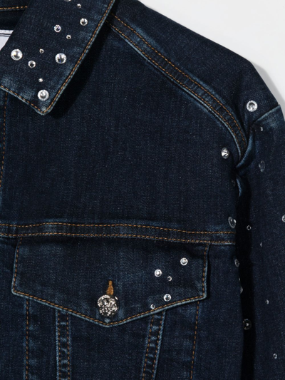 Shop Philipp Plein Junior Crystal-embellished Four-pocket Denim Jacket In Blue