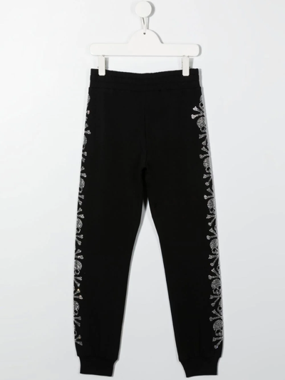 Shop Philipp Plein Junior Skull-motif Cotton Track Trousers In Black