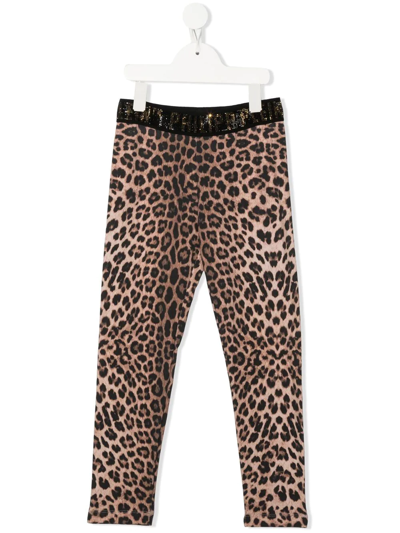 Shop Philipp Plein Junior Leopard-print Logo-waist Leggings In Brown