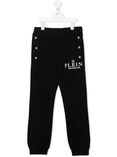 Shop Philipp Plein Junior Logo-print Cotton Track Trousers In Black