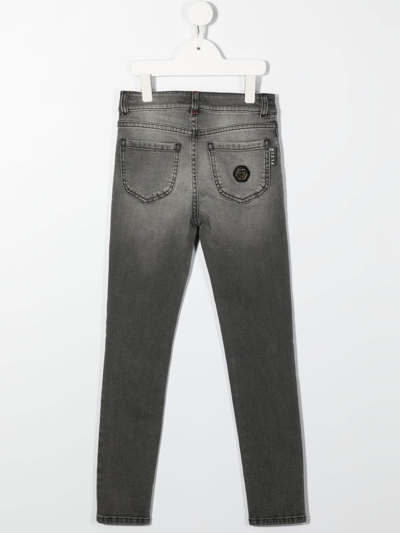 Philipp Plein Junior Hexagon Mid-rise Slim-cut Jeans In Grey