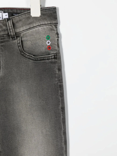 Philipp Plein Junior Hexagon Mid-rise Slim-cut Jeans In Grey