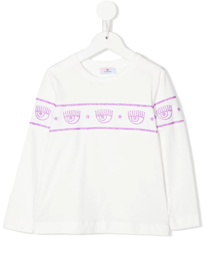 Shop Chiara Ferragni Logo-trim Long-sleeve T-shirt In 0001 White