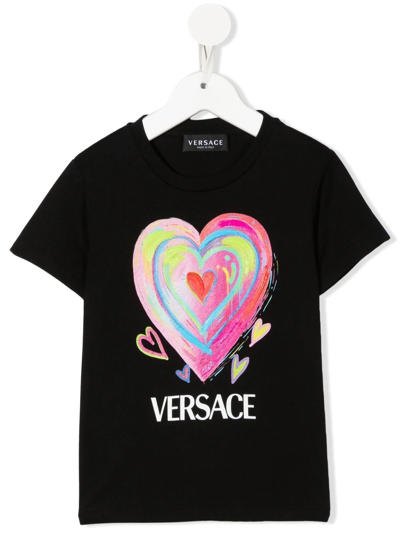 Shop Versace Heart-print Cotton T-shirt In White