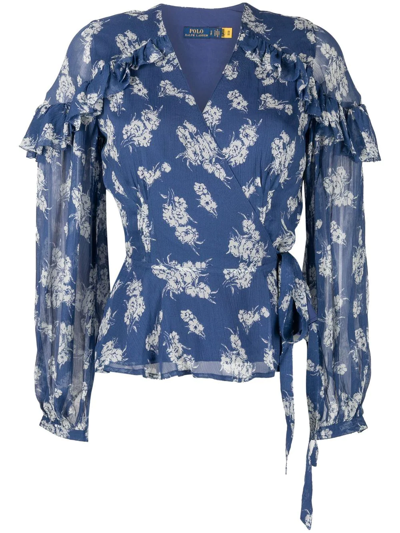 Shop Polo Ralph Lauren Junia Long Sleeve Blouse In Blue
