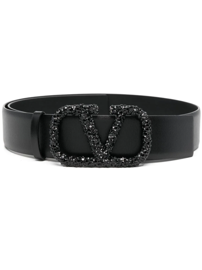 Shop Valentino Vlogo Embellished-buckle Leather Belt In Black
