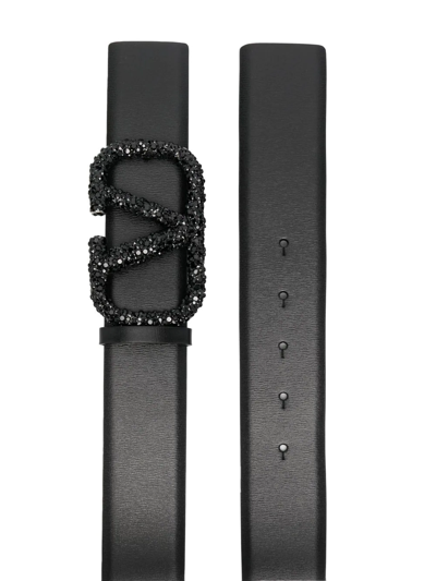 Shop Valentino Vlogo Embellished-buckle Leather Belt In Black