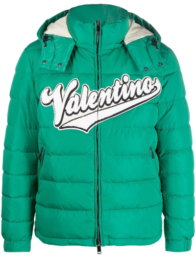 Shop Valentino Logo-patch Puffer Jacket In Green