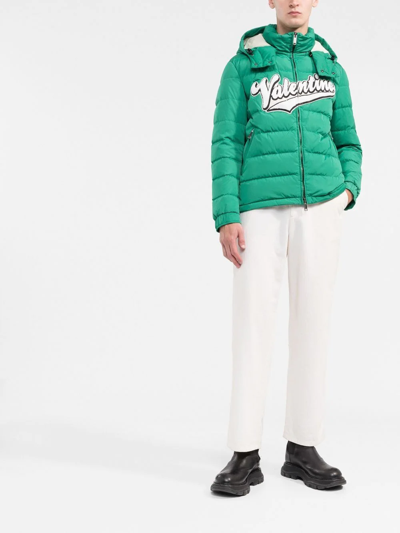 Valentino Green Embroidered Bouclé Down Jacket In Green