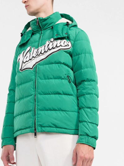 Valentino Green Embroidered Bouclé Down Jacket In Green