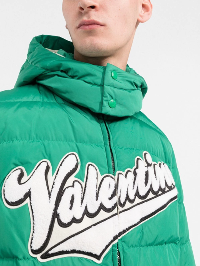 Valentino Green Embroidered Bouclé Down Jacket In Green