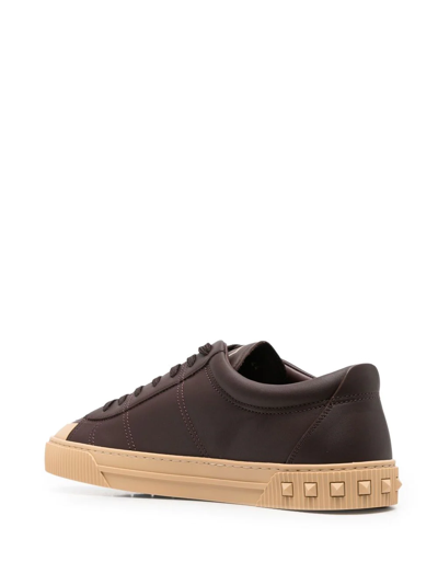 Shop Valentino Cityplanet Studded Low-top Sneakers In Brown