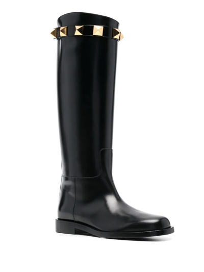 Shop Valentino 25mm Rockstud Embellished Knee-high Boots In Black
