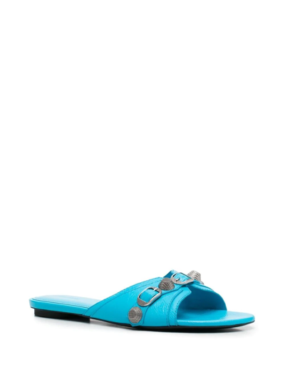 Shop Balenciaga Cagole Flat Sandals In Blue
