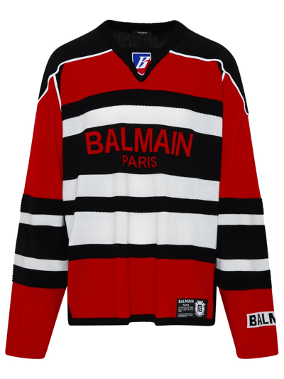 Shop Balmain B-sporty Boxy Sweatshirt In Wool In Multicolor