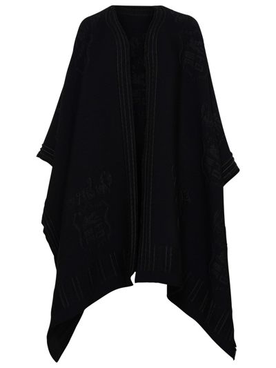 Shop Etro Wool Blend Jacquard Cape In Black