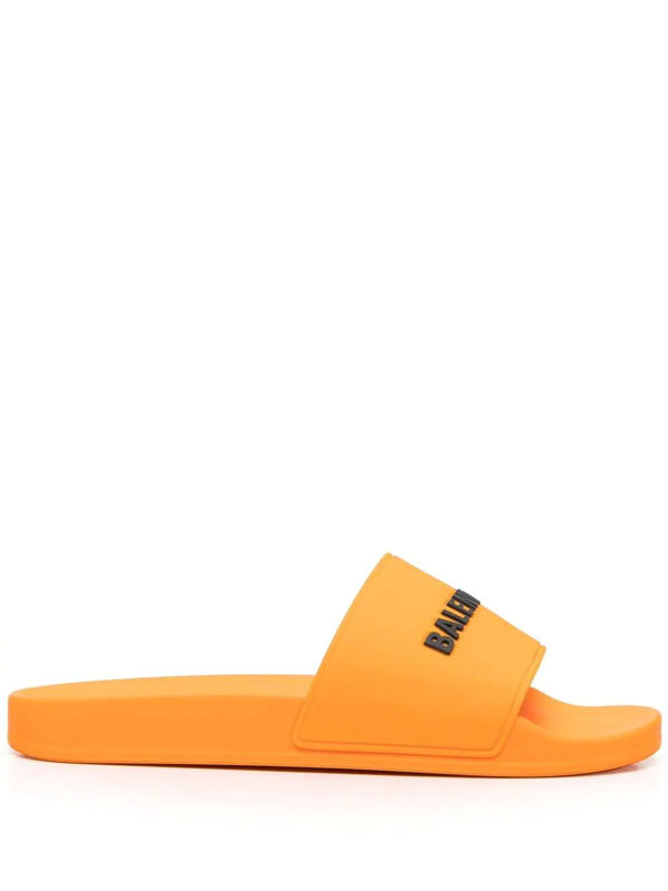 Balenciaga logo-detail pool slides - Orange