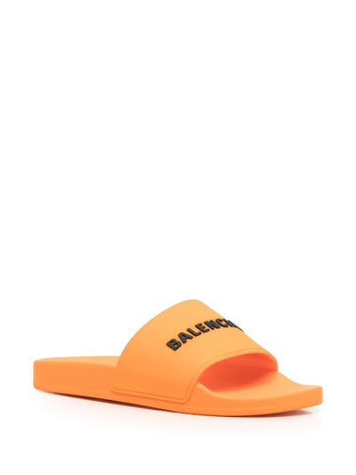 Shop Balenciaga Logo-detail Pool Slides In Orange