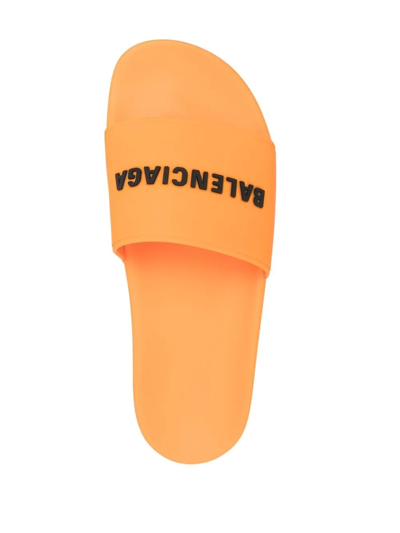 Shop Balenciaga Logo-detail Pool Slides In Orange