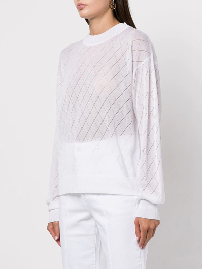 Rta Avalon Open Argyle Sweater In White