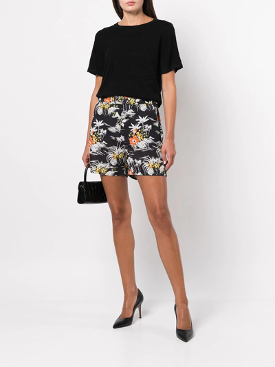 Rta ‘flavia' Pocket Detail Leaf Motif T-shirt In Black