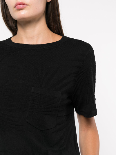 Rta ‘flavia' Pocket Detail Leaf Motif T-shirt In Black