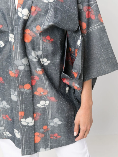 Pre-owned A.n.g.e.l.o. Vintage Cult 1990s Floral-print Kimono In Grey