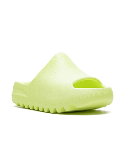 Shop Adidas Originals Yeezy "glow Green" Slides In Glwgrn/glwgrn/glwgrn