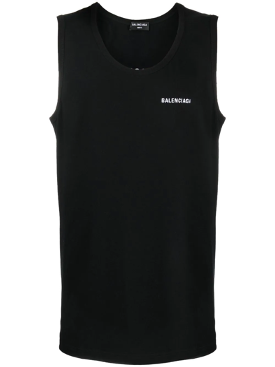 Shop Balenciaga Logo-embroidered Loose Tank Top In Black