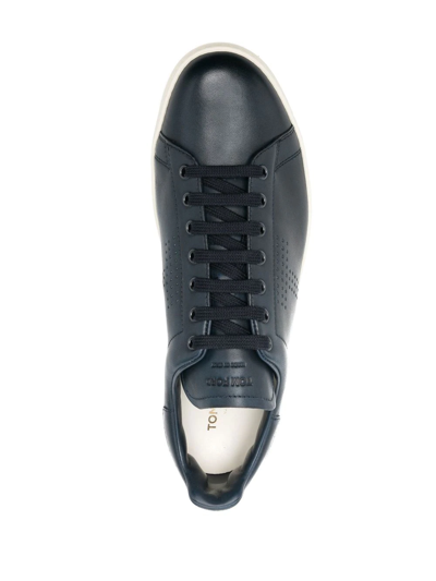 Shop Tom Ford Warwick Leather Low-top Sneakers In Blue