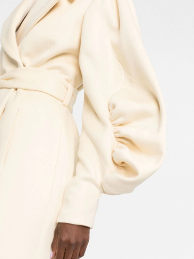 Shop Del Core Ruffle-sleeve Belted Trench Coat In White