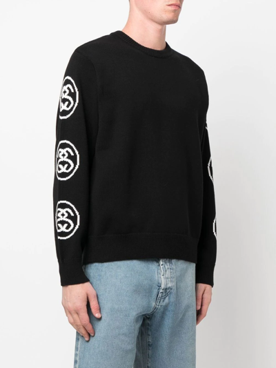 Shop Stussy Logo Jacquard Sweater In Black