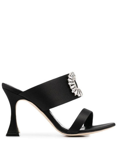 Shop Manolo Blahnik Laali 90mm Crystal-embellished Sandals In Black