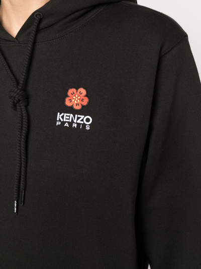 Shop Kenzo Floral-appliqué Rib-trimmed Hoodie In Black