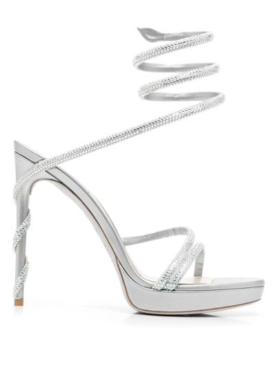 Shop René Caovilla Margot Crystal-embellished Platform Sandals In Grey