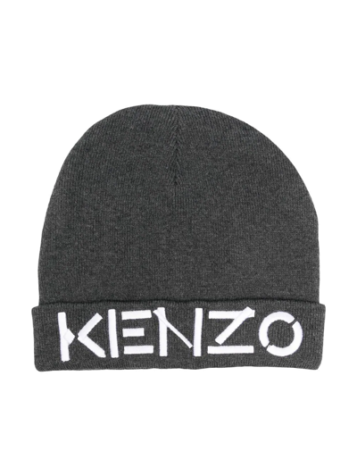 Shop Kenzo Logo-embroidered Knit Beanie In Grey