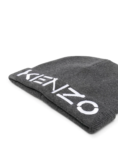 Shop Kenzo Logo-embroidered Knit Beanie In Grey