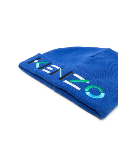 Shop Kenzo Logo-embroidered Knit Beanie In Blue