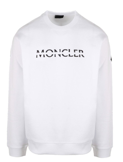 Shop Moncler Logo Detailed Crewneck Sweatshirt In White